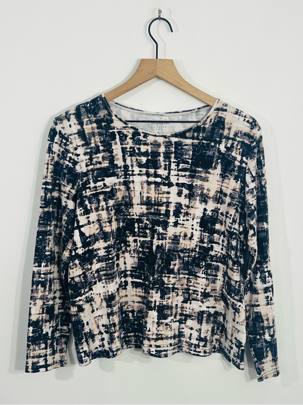 Croft & Barrow Classic Tee Abstract Print Long Sleeve Casual Comfy Everyday Top